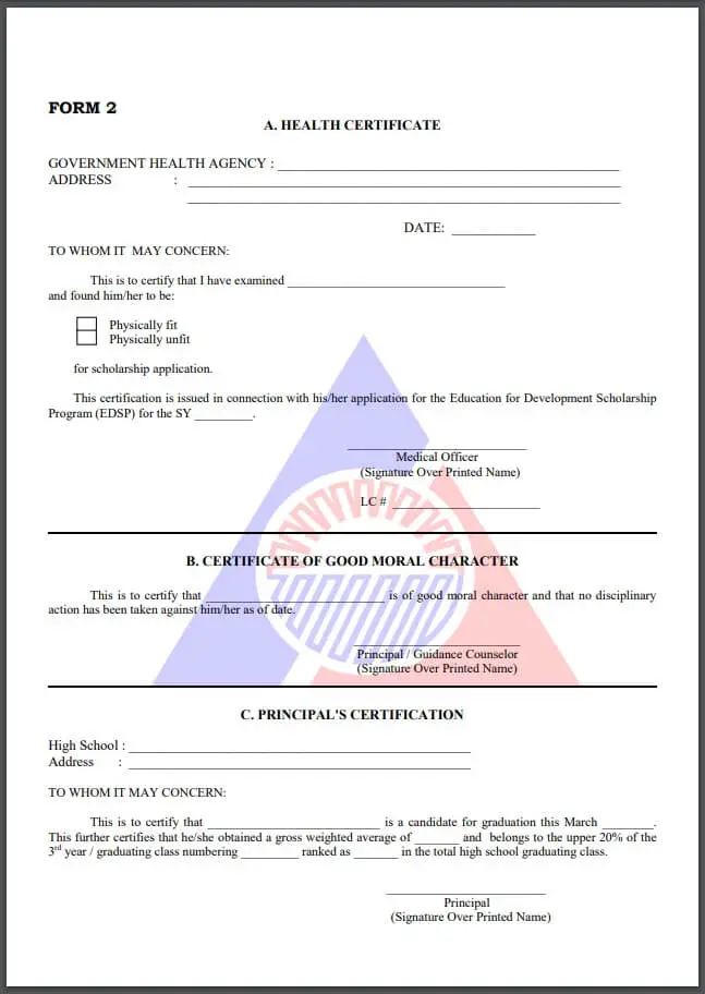 Education for Development Scholarship Form - EDSP Application Form 2