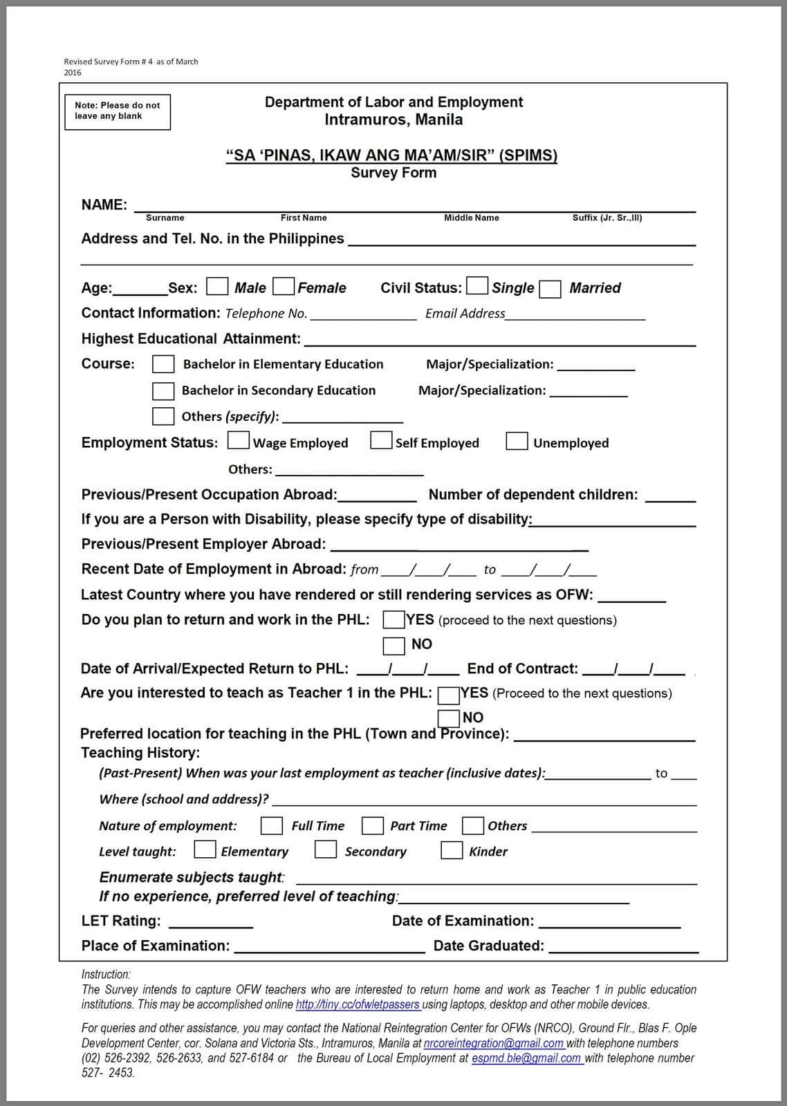 SPIMS application form by DOLE