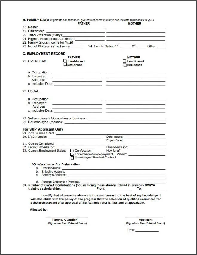 Skills for Employment Scholarship Form - SESP Application Form 2