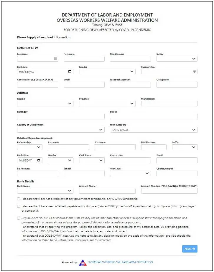 project ease application form