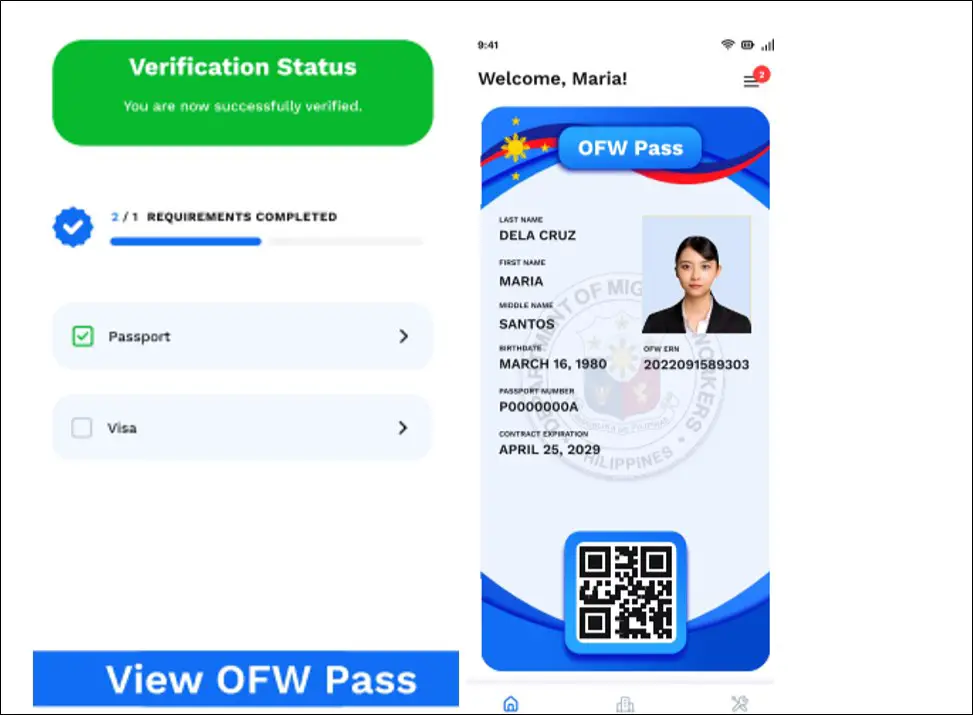 sample ofw pass with qr code